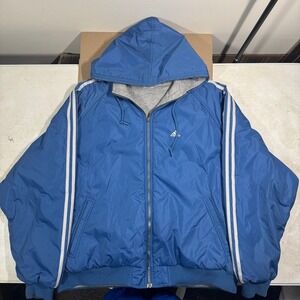 Vintage Adidas Reversible Hooded Jacket Mens L/XL Bomber Windbreaker Zip Up 90s
